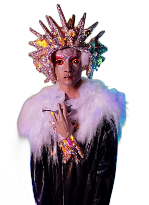 mask, crown, staff, jacket, photo, baroque, bladerunner, delicate transparent PNG cut-out