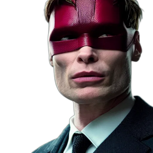 mask, face, comic book art, photorealistic, red, cillian, murphy, daredevil transparent PNG cut-out