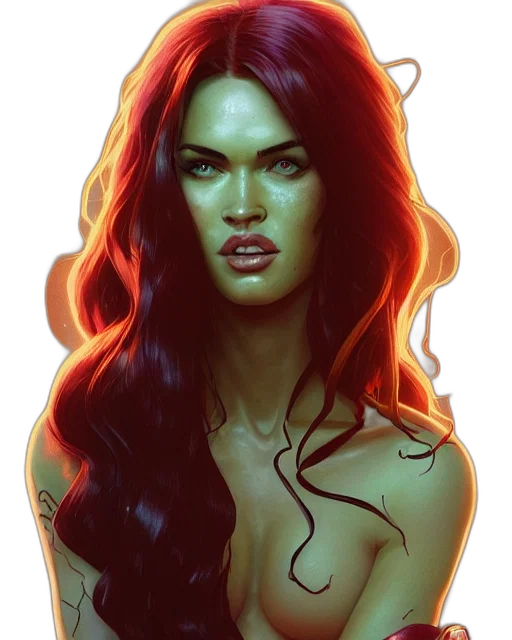 face, comic book art, fantasy art, concept art, photorealistic, neon lights, green, red transparent PNG cut-out