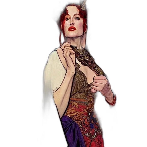 dress, jewelry, staff, fantasy art transparent PNG cut-out