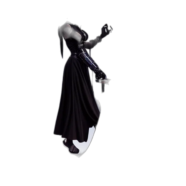 dress, staff, robot, creature, concept art, 3d render, monochrome, dark transparent PNG cut-out