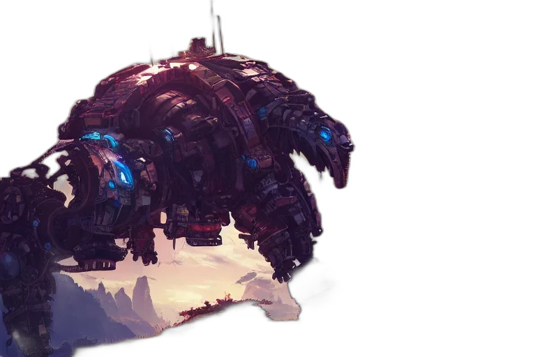 robot, weapon, dragon, creature, concept art, cyberpunk, fantasy art, 3d render transparent PNG cut-out