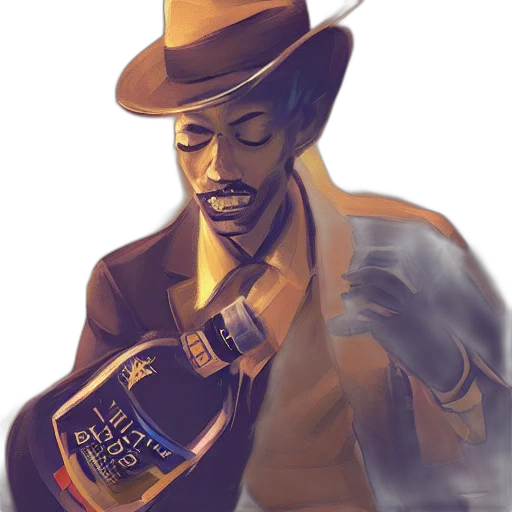 bottle, hat, jacket, robot, concept art, comic book art, watercolor, cyberpunk transparent PNG cut-out