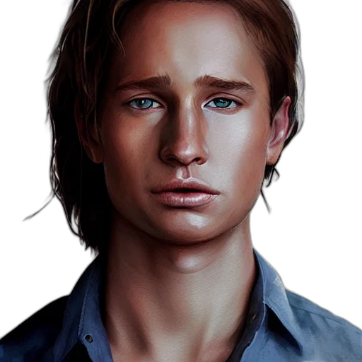 face, hair, photorealistic, fantasy art, oil painting, concept art, blue, earth tones transparent PNG cut-out