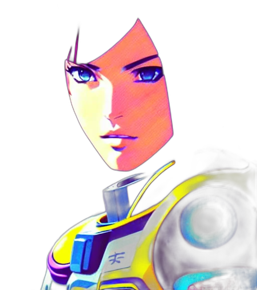 robot, face, jacket, staff, concept art, 3d render, pixel art, vaporwave transparent PNG cut-out