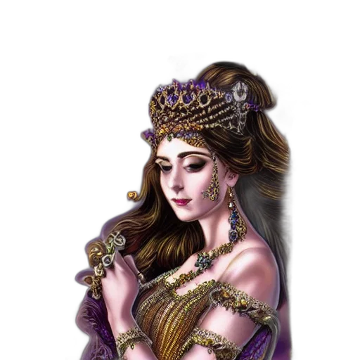 crown, jewelry, dress, staff, fantasy art, concept art, photorealistic, oil painting transparent PNG cut-out