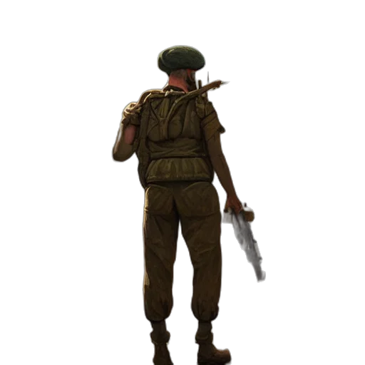 weapon, staff, jacket, hat, concept art, pixel art, 3d render, fantasy art transparent PNG cut-out