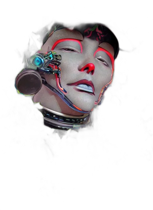 robot, face, mask, jewelry, cyberpunk, vaporwave, concept art, photorealistic transparent PNG cut-out