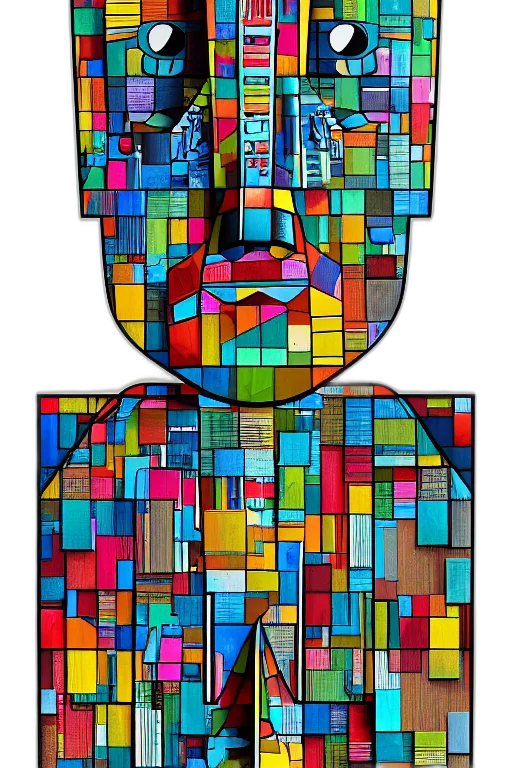 face, mask, robot, pixel art, cartoon, comic book art, concept art, colorful transparent PNG cut-out
