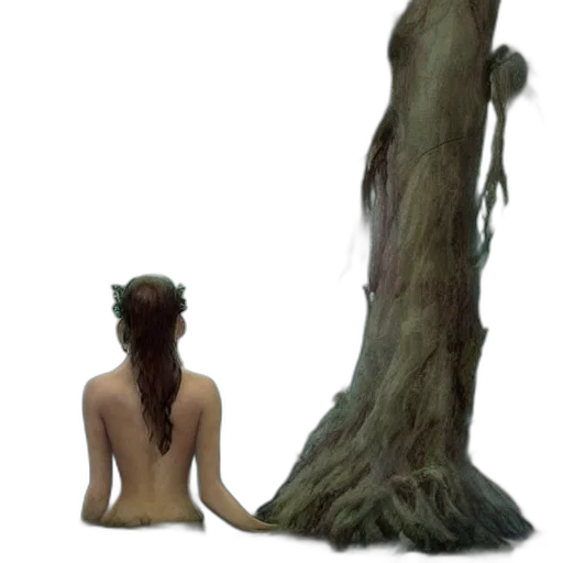 creature, tree, dress, staff transparent PNG cut-out