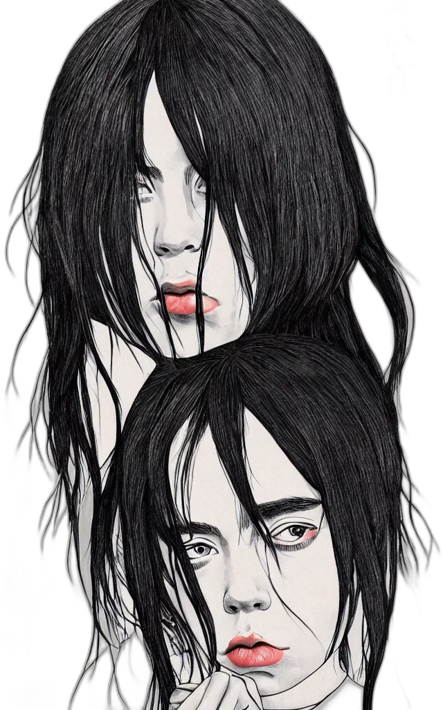 hair, face, mask, cartoon, photorealistic, concept art, anime, monochrome transparent PNG cut-out