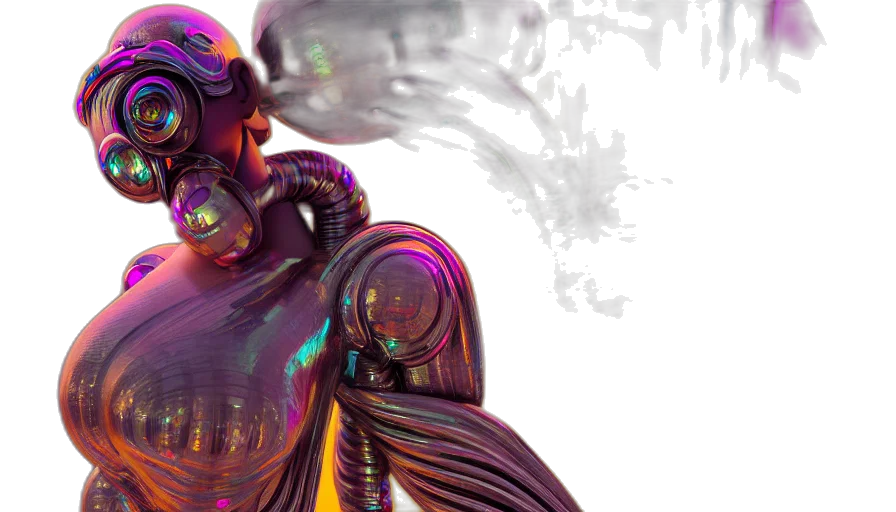 robot, cyberpunk, concept art, 3d render, comic book art, colorful, bubbles, artstation transparent PNG cut-out