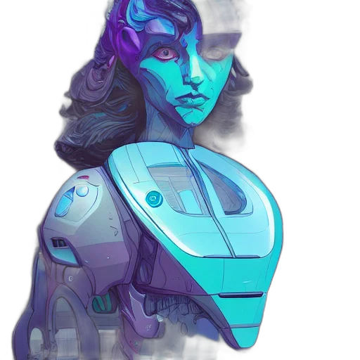 robot, face, concept art, vaporwave transparent PNG cut-out
