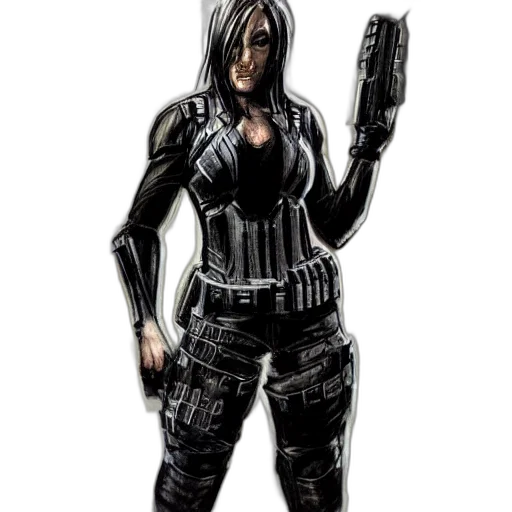 weapon, comic book art, concept art, cyberpunk, cartoon, monochrome, rachel, cole transparent PNG cut-out