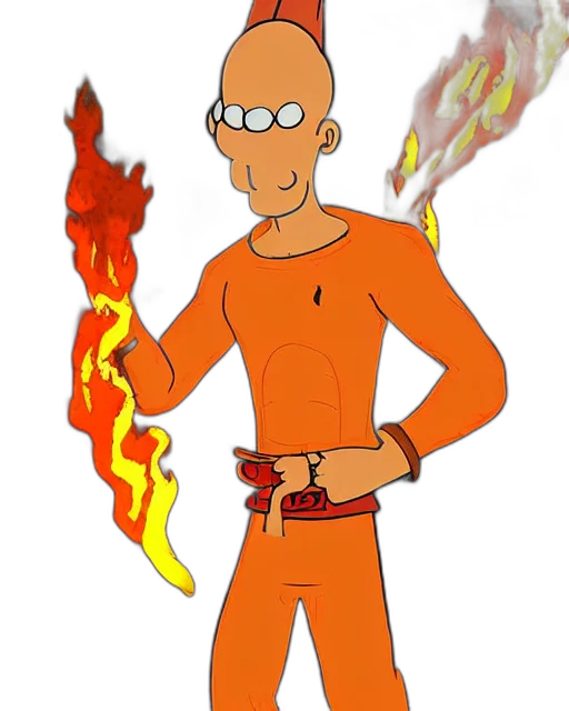 jacket, staff, cartoon, concept art, comic book art, fantasy art, fire, squidward transparent PNG cut-out