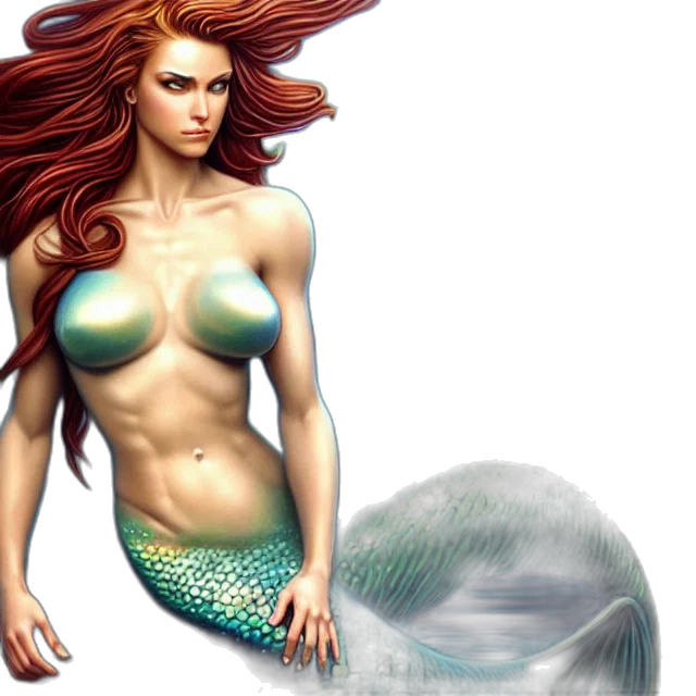 fantasy art, concept art, photorealistic, comic book art, underwater, beautiful, mermaid, warrior transparent PNG cut-out