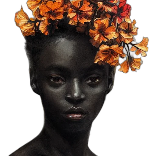 crown, flower, face, hair, photorealistic, concept art, oil painting, fantasy art transparent PNG cut-out
