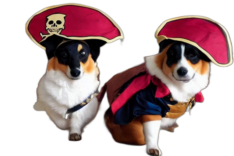 hat, jacket, photorealistic, beauty, corgy, dressing, pirate, costume transparent PNG cut-out