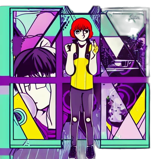 jacket, staff, robot, anime, cartoon, pixel art, comic book art, neon lights transparent PNG cut-out