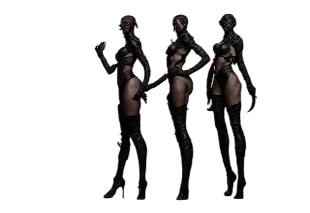 robot, concept art, 3d render, cyberpunk, fantasy art, dark, monochrome, three transparent PNG cut-out
