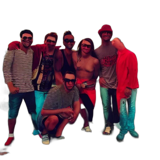 staff, 3d render, red, neon, bill, bong, group, friends transparent PNG cut-out