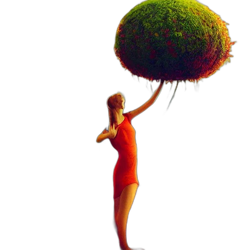 tree, staff, dress, hair, concept art, photorealistic, 3d render, oil painting transparent PNG cut-out