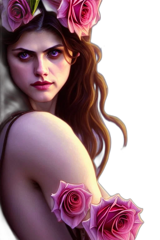 dress, flower, jewelry, face, fantasy art, photorealistic, concept art, oil painting transparent PNG cut-out