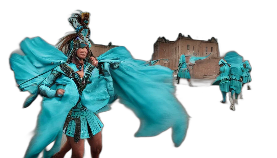 concept art, 3d render, female, warrior, turquoise, dress, marching, confidence transparent PNG cut-out