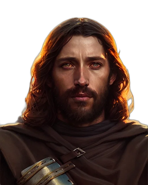 face, sword, fantasy art, photorealistic, concept art, comic book art, jesus, nights transparent PNG cut-out
