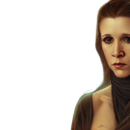 fantasy art, photorealistic, concept art, comic book art, young, carrie, fisher, replicant transparent PNG cut-out