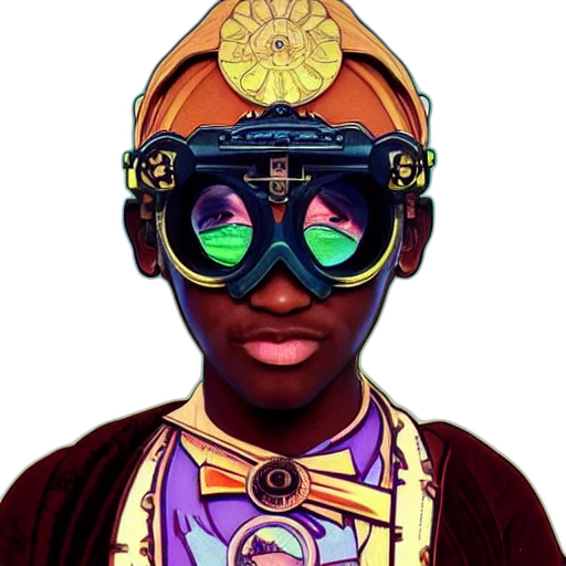 mask, face, crown, staff, concept art, cyberpunk, fantasy art, cartoon transparent PNG cut-out