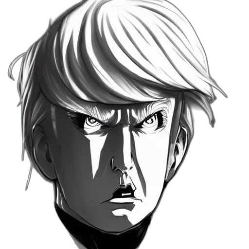 face, mask, comic book art, concept art, cartoon, fantasy art, monochrome, trump transparent PNG cut-out