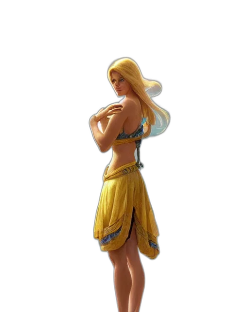 dress, concept art, 3d render, fantasy art, comic book art, golden, beautiful, minion transparent PNG cut-out