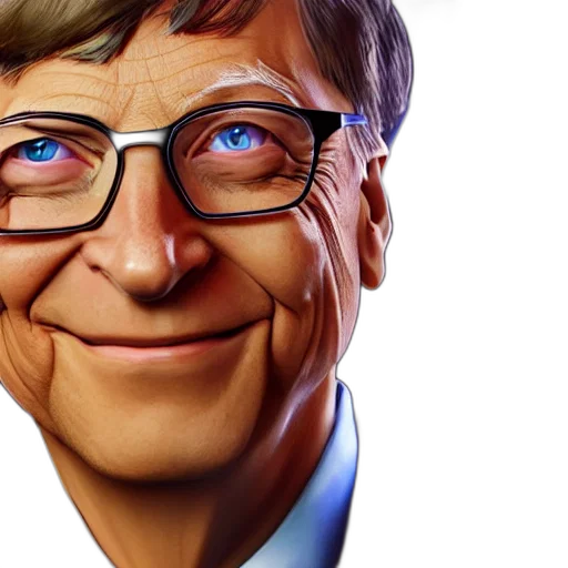 face, photorealistic, cartoon, 3d render, digital, art, bill, gates transparent PNG cut-out