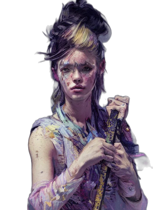 staff, face, dress, weapon, cyberpunk, concept art, fantasy art, photorealistic transparent PNG cut-out