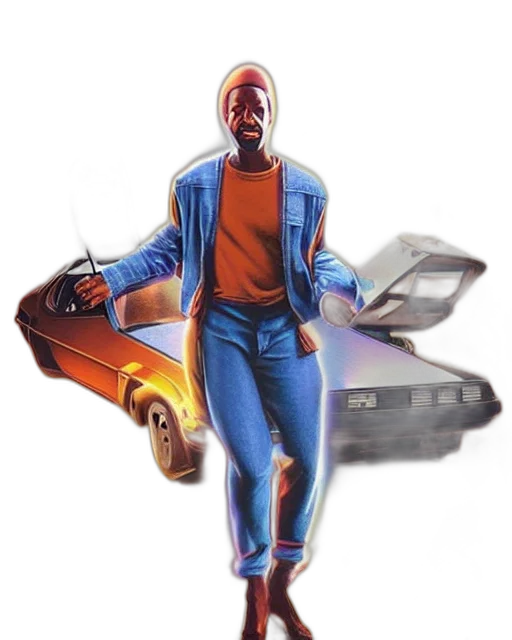 car, jacket, robot, concept art, comic book art, pixel art, vaporwave, colourful transparent PNG cut-out