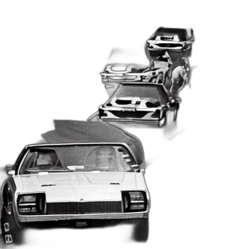 car, concept art, photorealistic, 3d render, pixel art, horses, racing, against transparent PNG cut-out