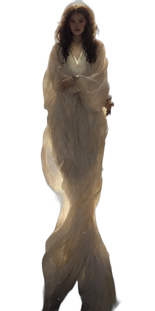 dress, hair, creature, staff transparent PNG cut-out