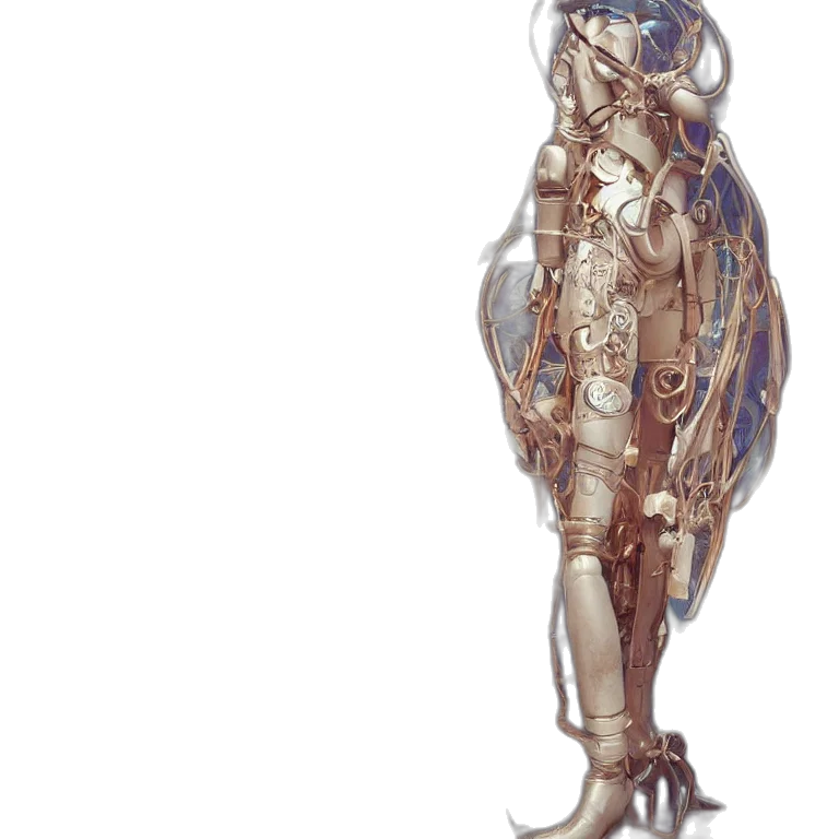dress, robot, creature, mask, concept art, 3d render, cyberpunk, watercolor transparent PNG cut-out
