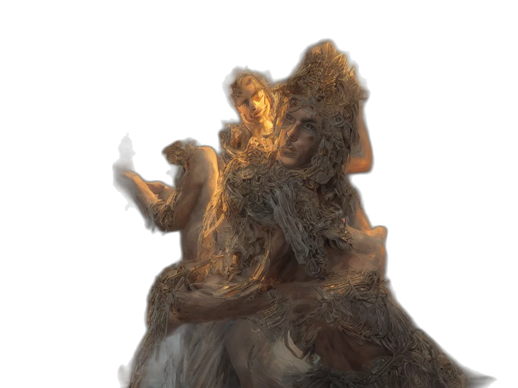 hair, creature, dress, crown, 3d render, concept art, fantasy art, photorealistic transparent PNG cut-out
