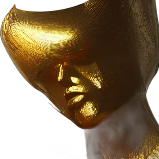 crown, mask, hat, face, 3d render, photorealistic, concept art, golden transparent PNG cut-out