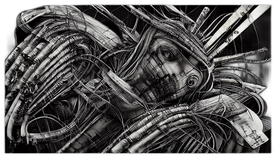 hair, mask, face, robot, comic book art, cyberpunk, pencil sketch, photorealistic transparent PNG cut-out