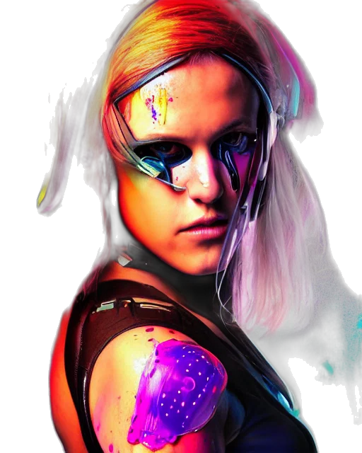 face, cyberpunk, concept art, fantasy art, comic book art, neon, colorful, mia transparent PNG cut-out