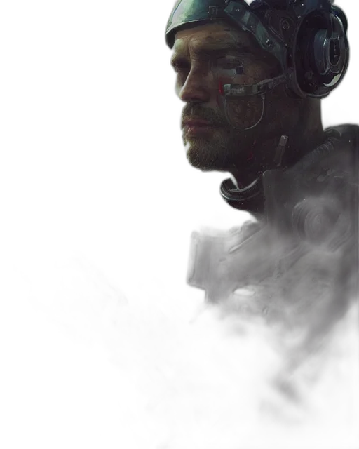 robot, mask, face, weapon, concept art, cyberpunk, photorealistic, fantasy art transparent PNG cut-out