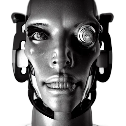 robot, face, mask, cyberpunk, 3d render, concept art, photorealistic, black transparent PNG cut-out