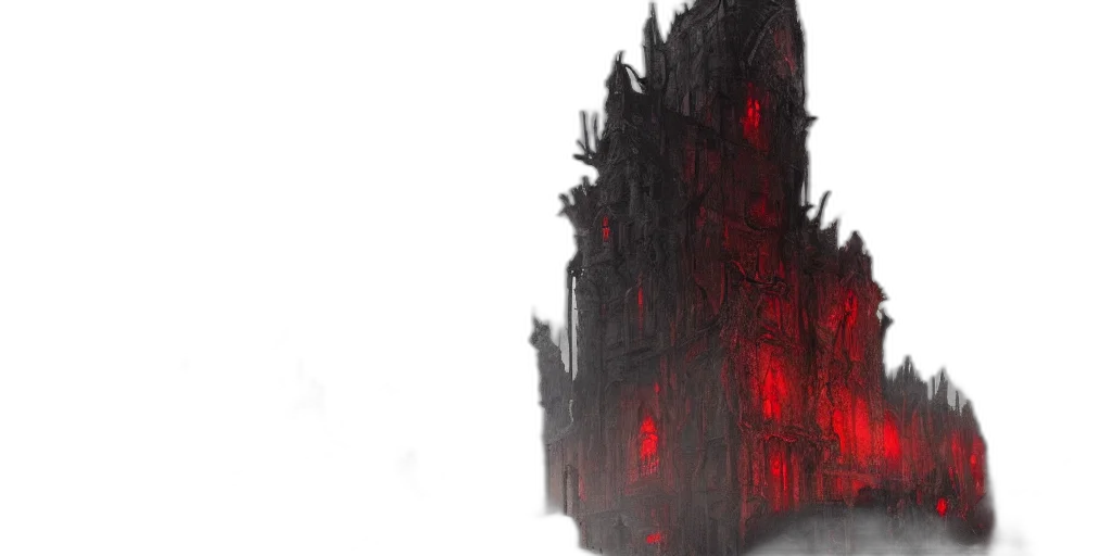 building, sword, crown, concept art, fantasy art, 3d render, cyberpunk, fog transparent PNG cut-out