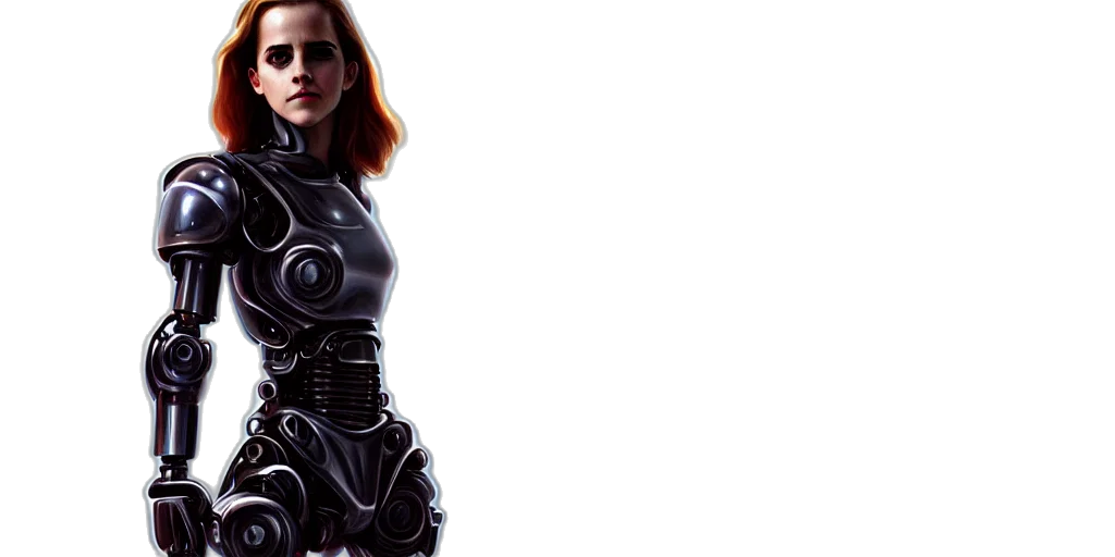 robot, concept art, comic book art, cyberpunk, 3d render, emma, watson, chrome transparent PNG cut-out