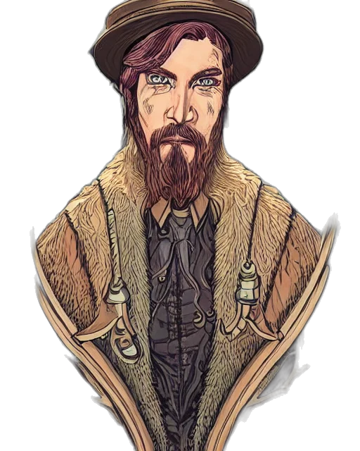 jacket, hat, staff, face, pixel art, concept art, cartoon, comic book art transparent PNG cut-out