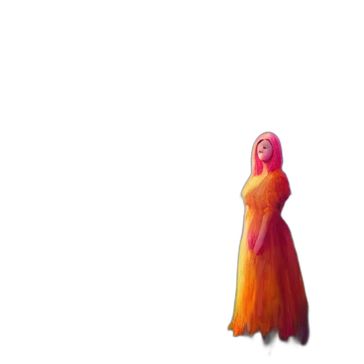 dress, hair, creature, staff transparent PNG cut-out