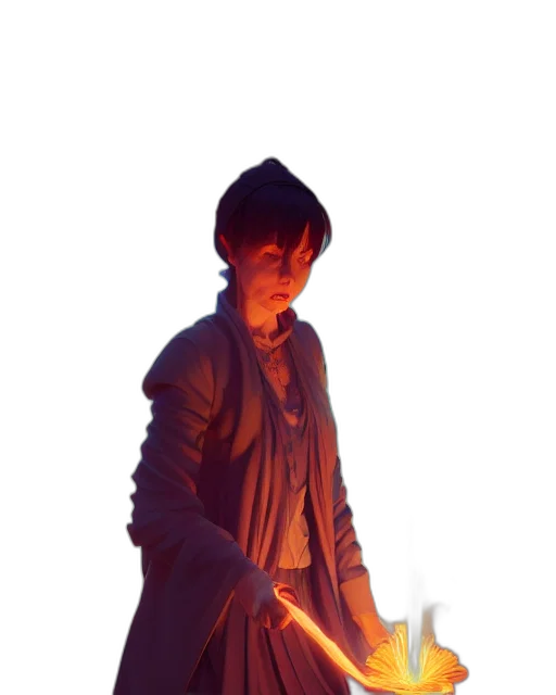 staff, jacket, sword, weapon, 3d render, concept art, photorealistic, fire transparent PNG cut-out